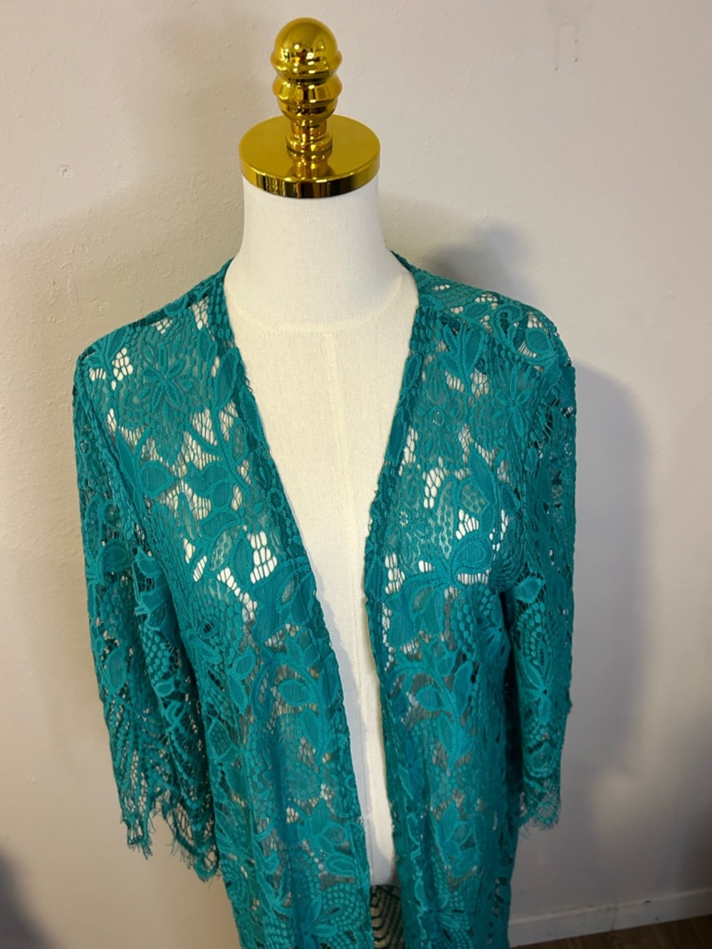 love, Fire Teal Crochet Lace Longline Open Duster - Picture 5 of 7